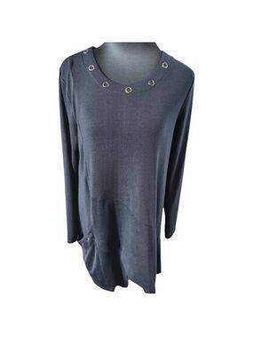 DOMANI Cotton Blend Round Neck Long Sleeve Blue Tunic Top Size XL NWT